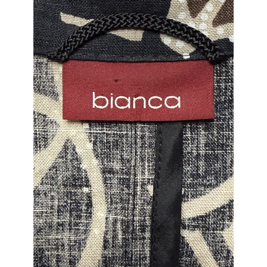 Bianca Linen Blazer Jacket 100% Linen Size 12 Black Brown Geo Artsy Cottagecore
