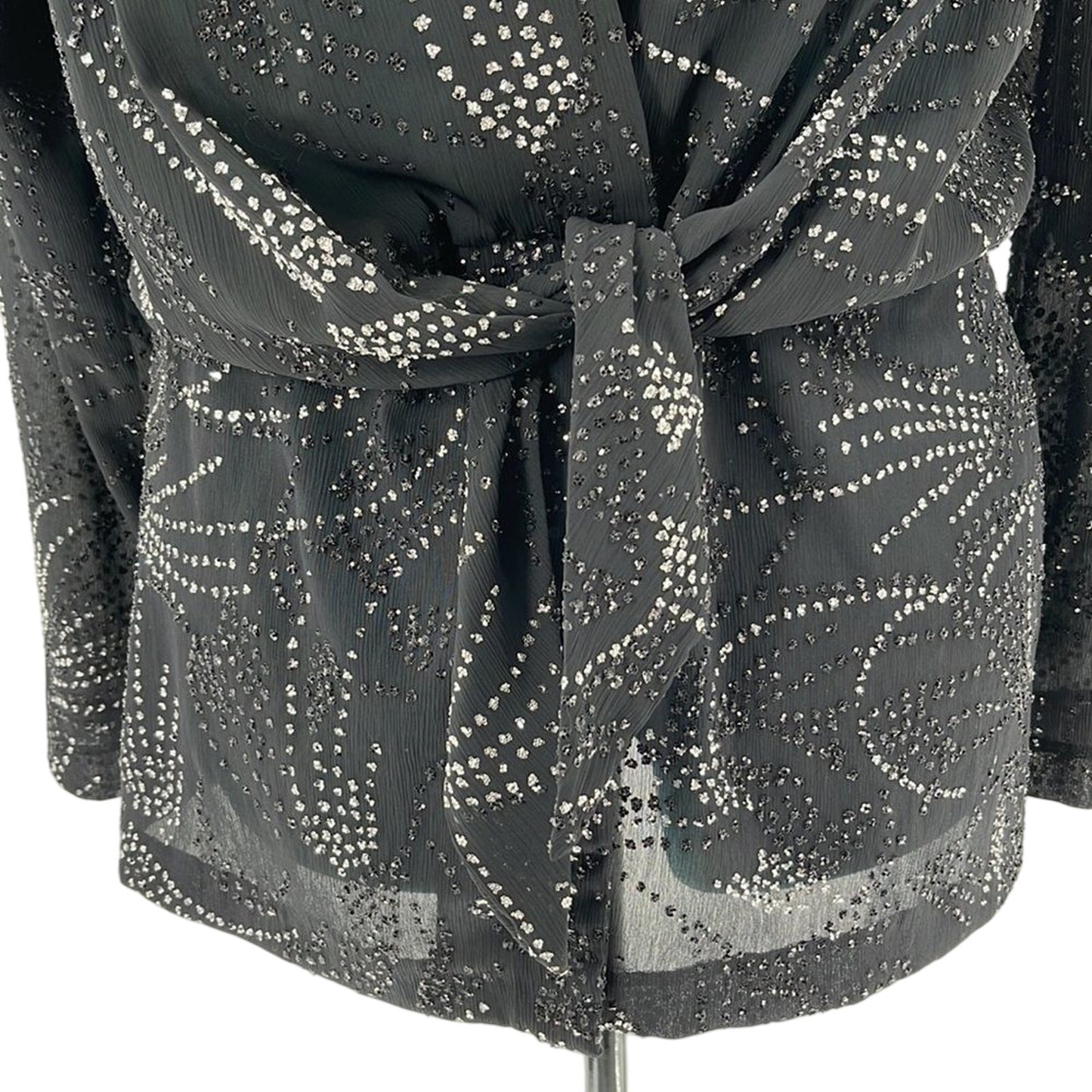 Vintage Monica Heart Shimmer Womens Blouse Black Tie Front V-neck Size 12