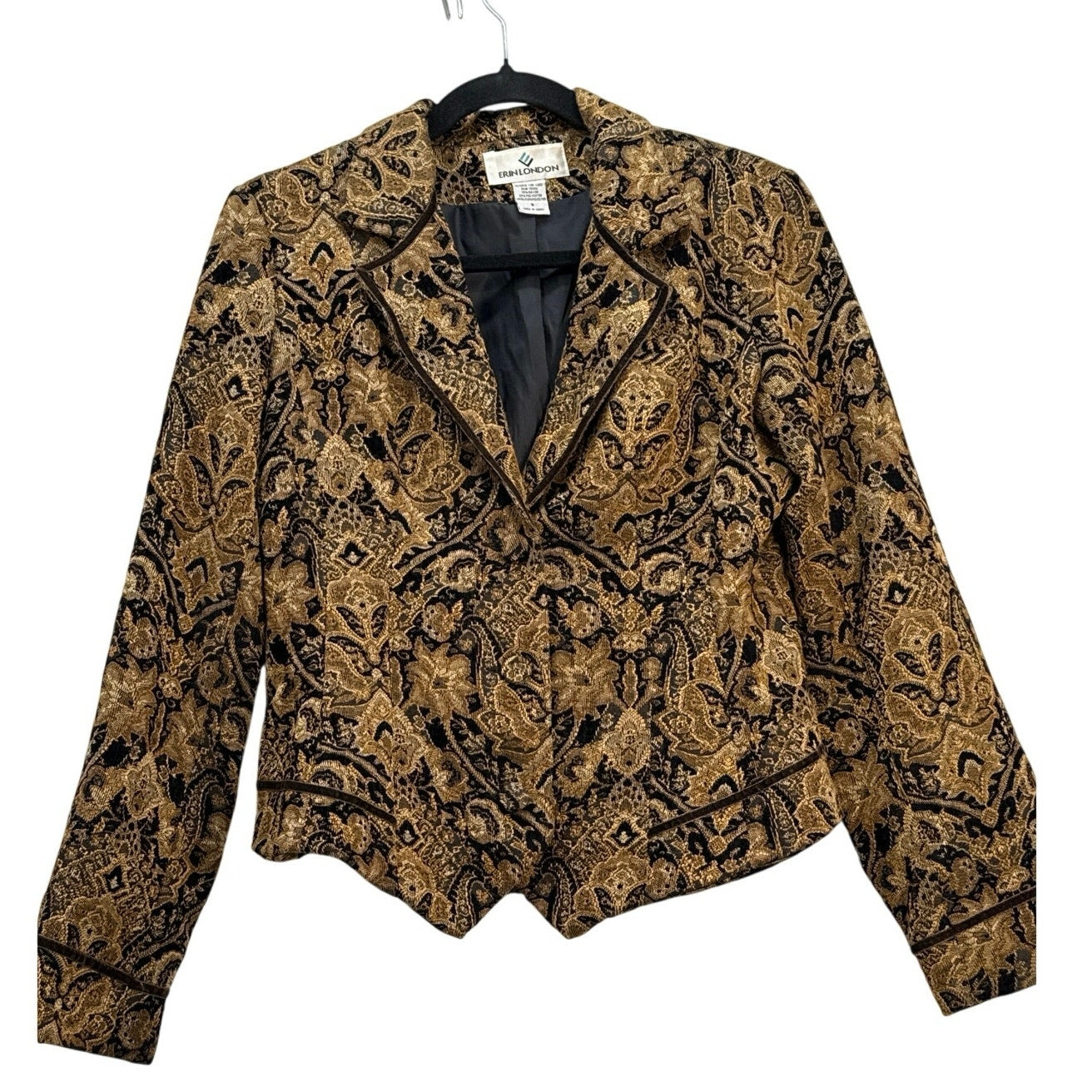 ERIN LONDON Women’s Gold & Black Brocade Baroque Floral Blazer Jacket S