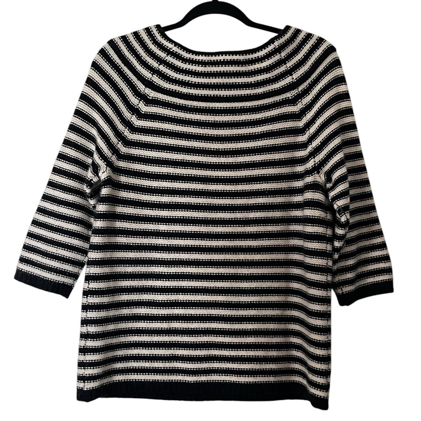 Lord & Taylor Cashmere Blend Striped Knit Sweater – Black & Cream – Size XL