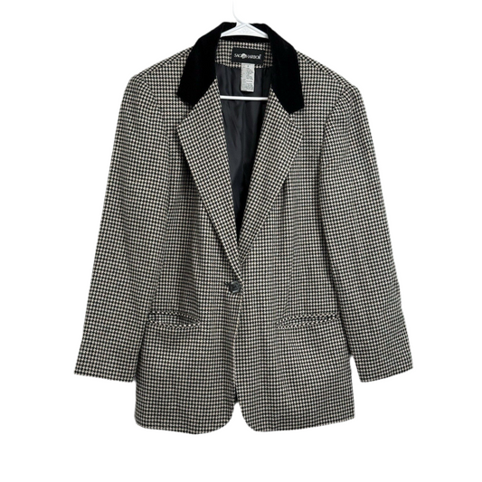 Vintage Women’s Sag Harbor Wool Blend Blazer Jacket Sz 8 Black White Houndstooth