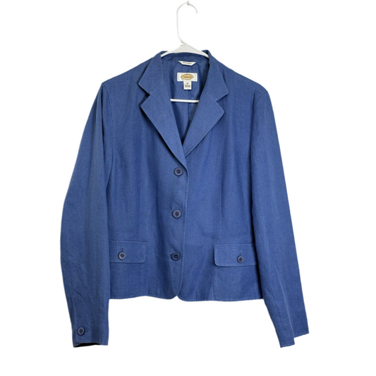 Talbots Women’s Irish Linen Blazer Blue Sz 10 Classic 3 Button Jacket Small Flaw