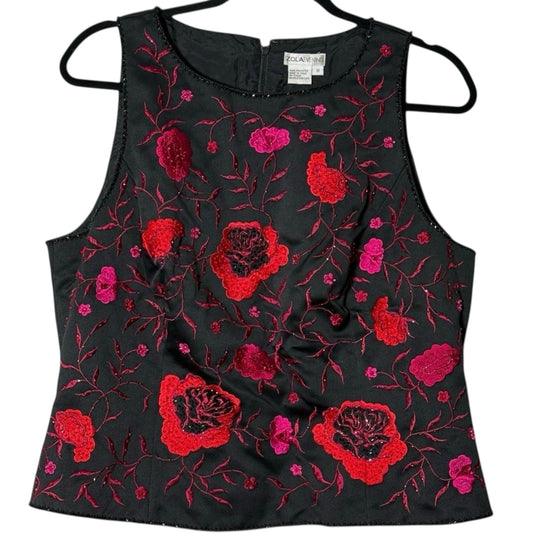 Zola Evening Black Floral Embroidered Sleeveless Top Size 18 Beaded Formal