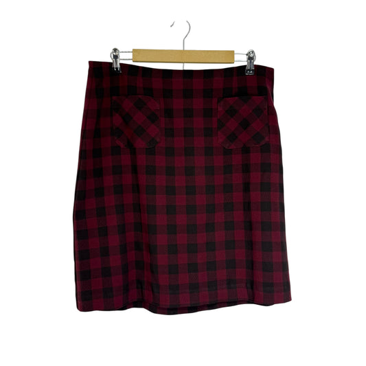 J. Jill Women’s Red Black Buffalo Plaid Skirt Size L Front Pockets Lined Stretch Waist