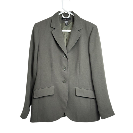 New York & Company Women’s Blazer Size 12 Olive Green 3-Button Career Jacket