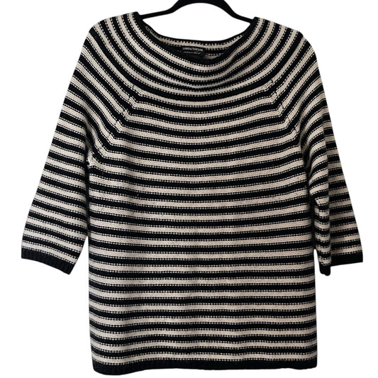 Lord & Taylor Cashmere Blend Striped Knit Sweater – Black & Cream – Size XL
