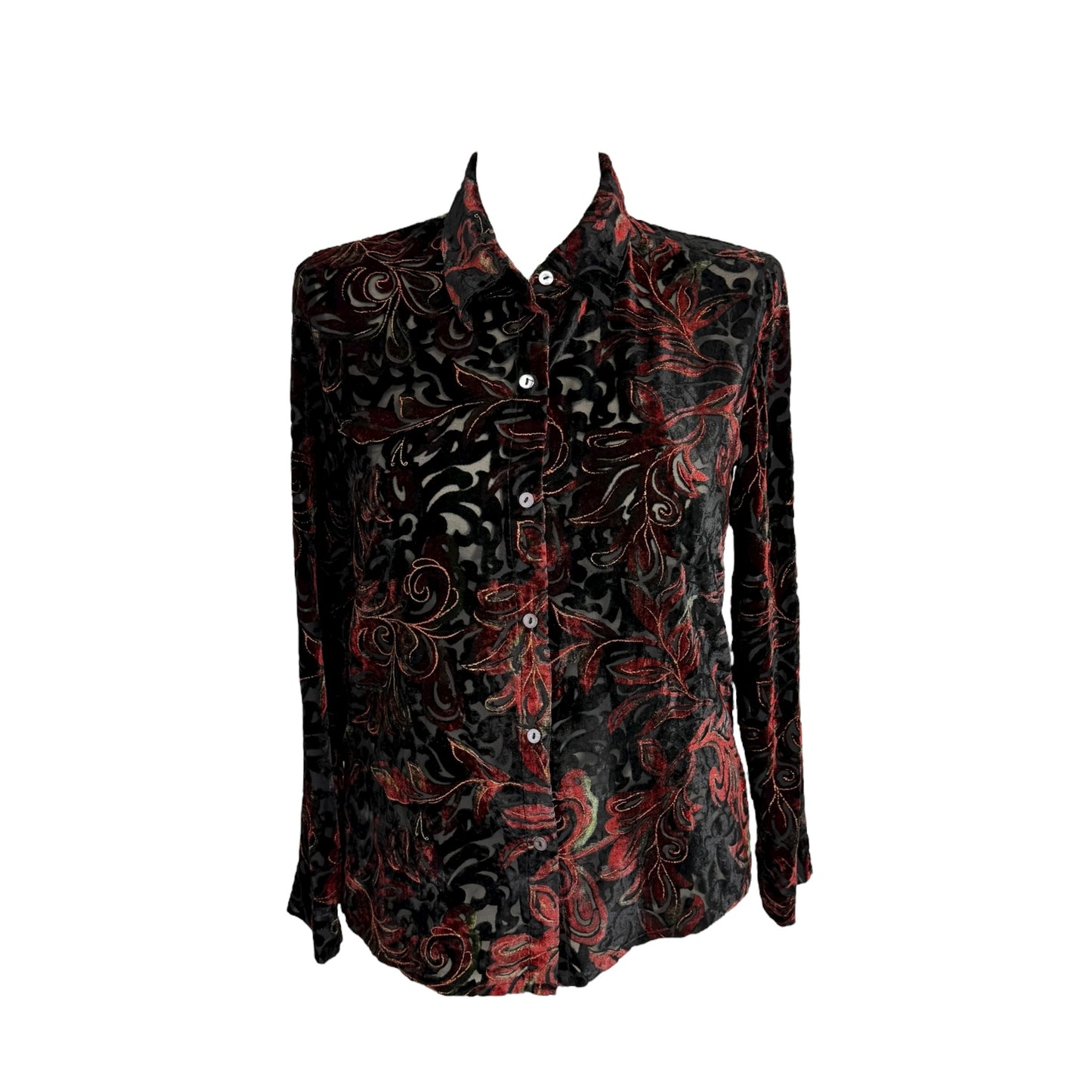 White Stag Velvet Burnout Shirt Womens Button Up Floral Whimsigoth Top Sz Medium