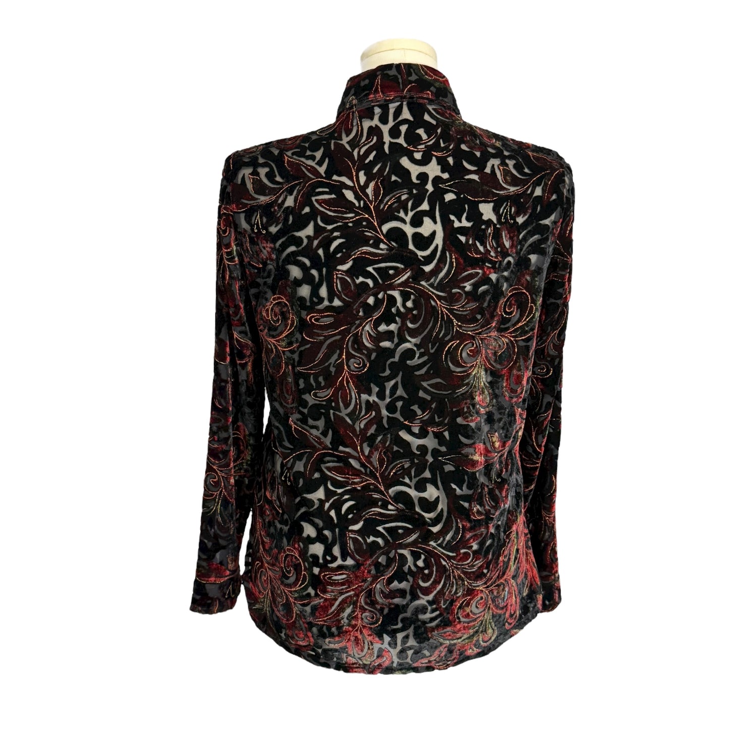 White Stag Velvet Burnout Shirt Womens Button Up Floral Whimsigoth Top Sz Medium