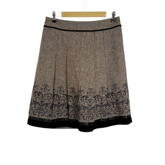 LOFT Petites 8P Wool Blend Skirt Tan Black Embellished A-Line Modest Work