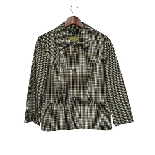 JOSEPHINE Blue Green Plaid Peplum Jacket – Size 14, Covered Buttons, Fully Lined