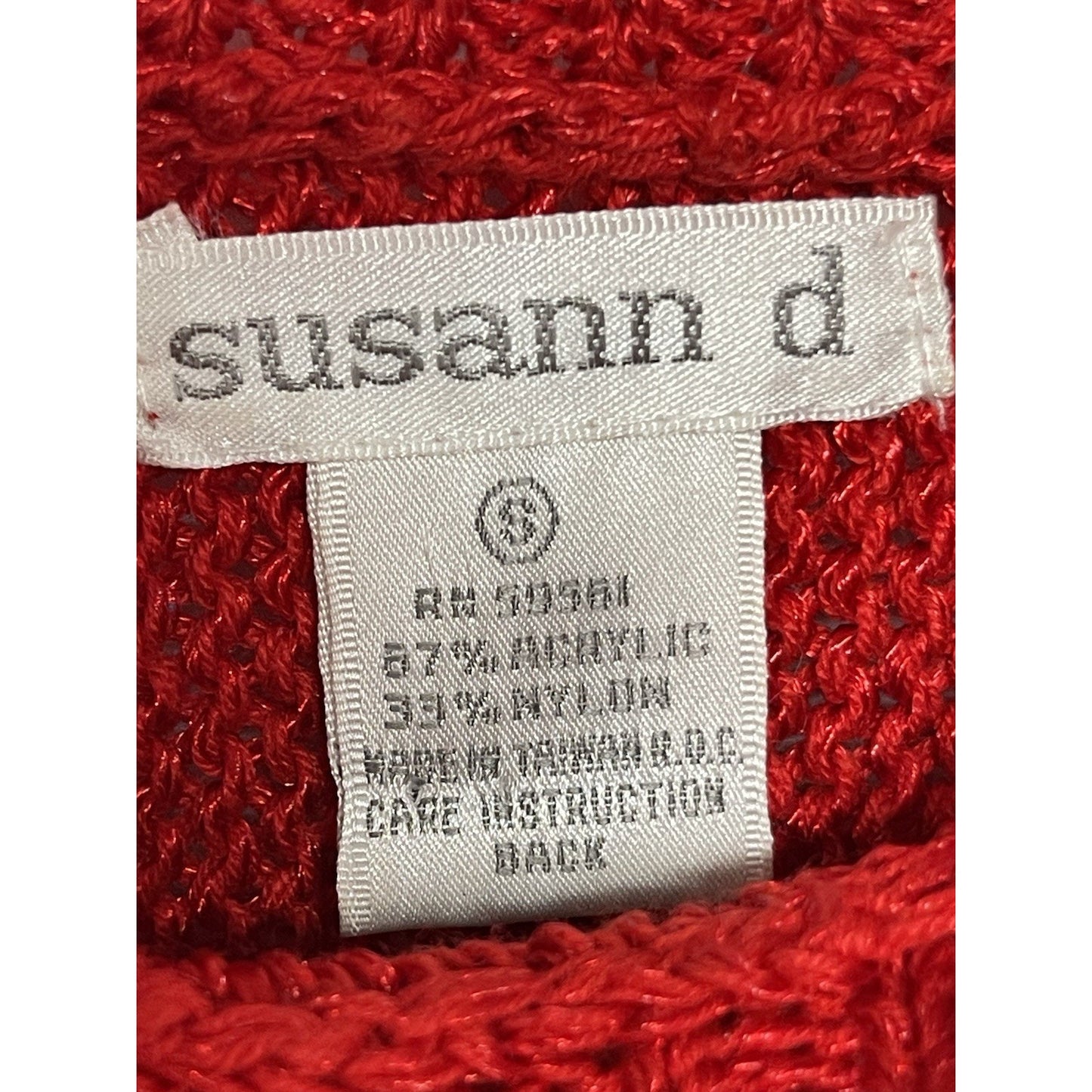 Vintage Susann D Red Sweater Small 80s Leaf Applique Beaded Sequin Knit Pullover