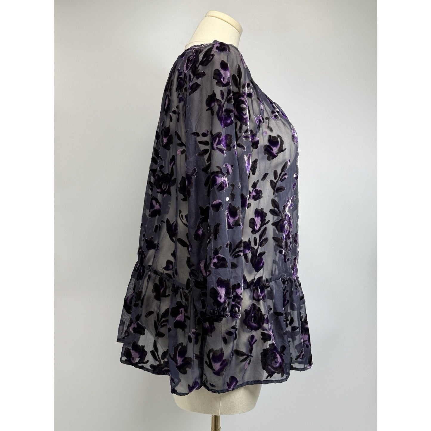 Faded Glory Sheer Navy Purple Velvet Burnout Top Sz XXL Fairy Boho