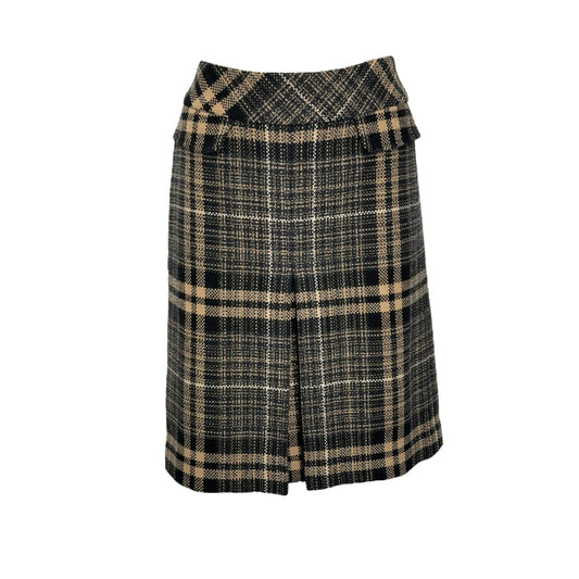Ann Taylor Wool-Blend Plaid Skirt – Black & Camel, Size 6