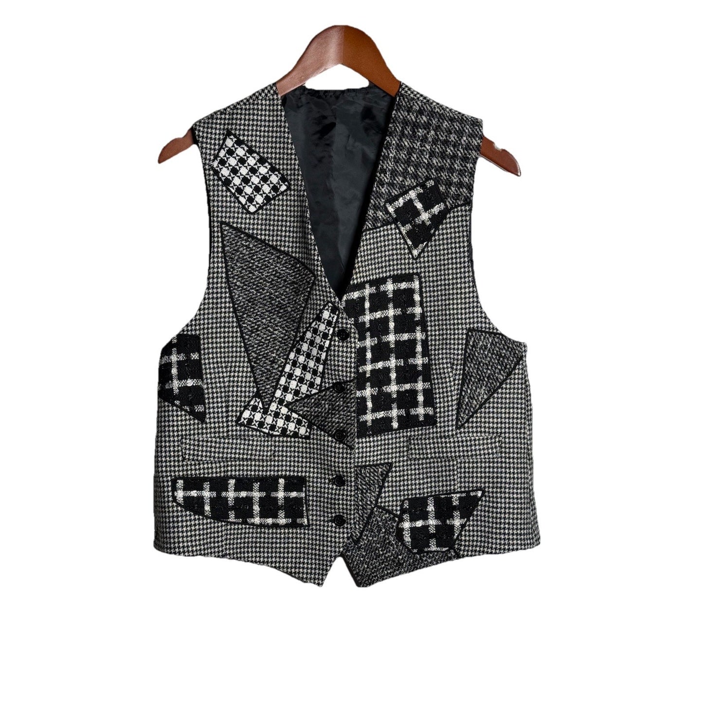Vintage Patchwork Houndstooth Wool Blend? Vest Sz M USA Made Women Retro Mod
