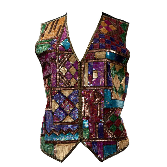 Spenser Jeremy Embellished Silk Vest Women’s Medium NWT Beaded Patchwork Vintage-Inspired
