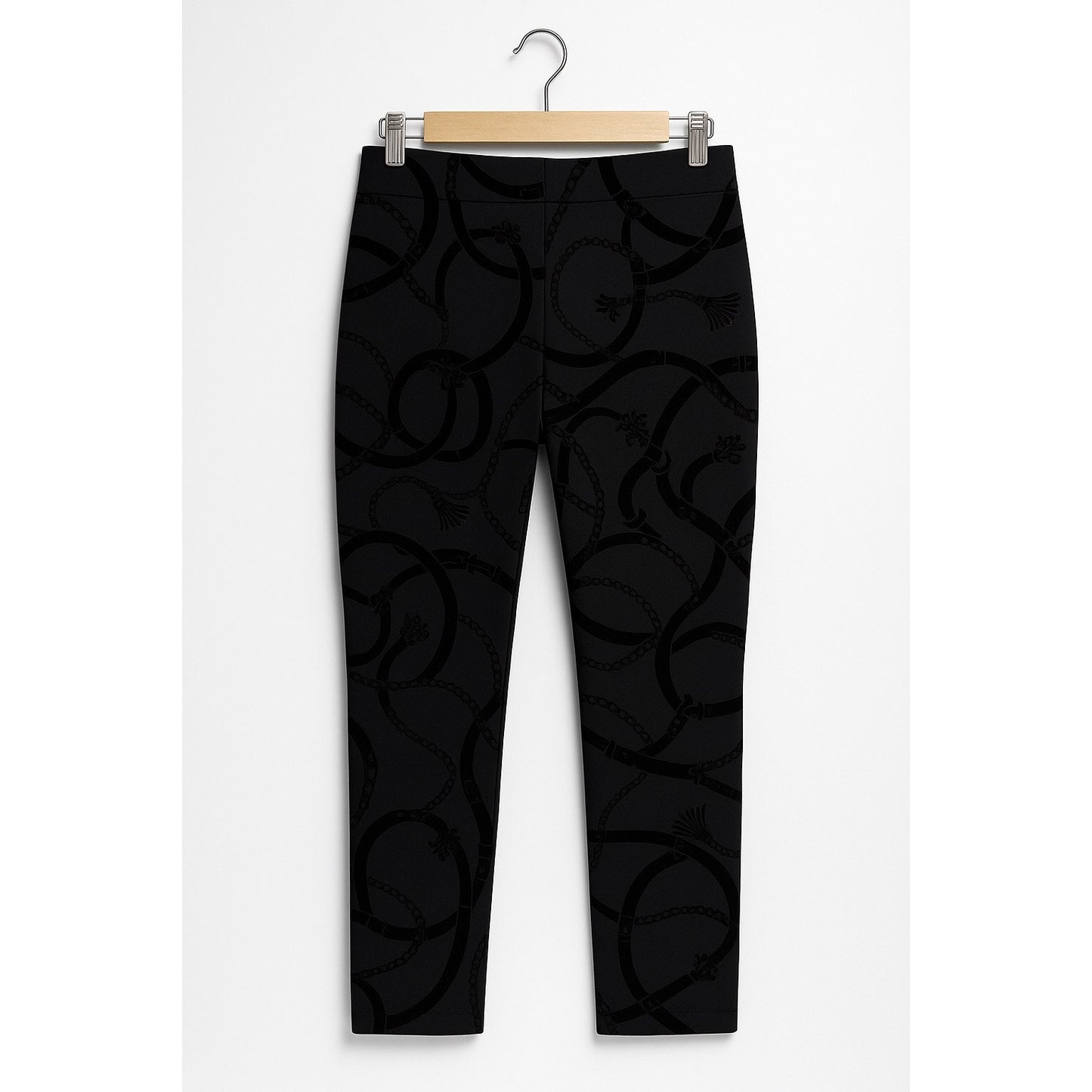 Black Juliet Flocked Velvet Chain Print Pull On Ankle Pants – Chico’s Size 0