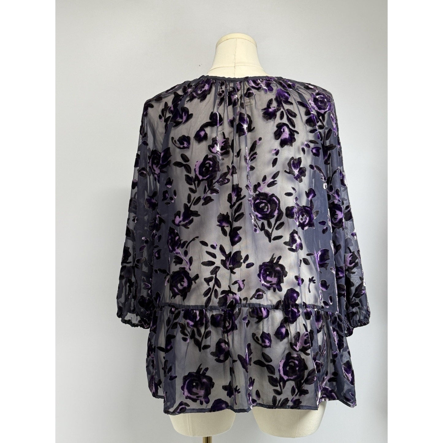 Faded Glory Sheer Navy Purple Velvet Burnout Top Sz XXL Fairy Boho