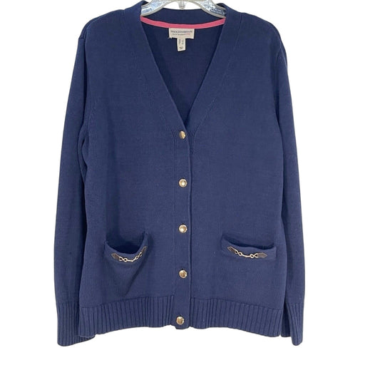 Isaac Mizrahi Live! Women Trim Button Front Cardigan Jacket Sz Large Blue