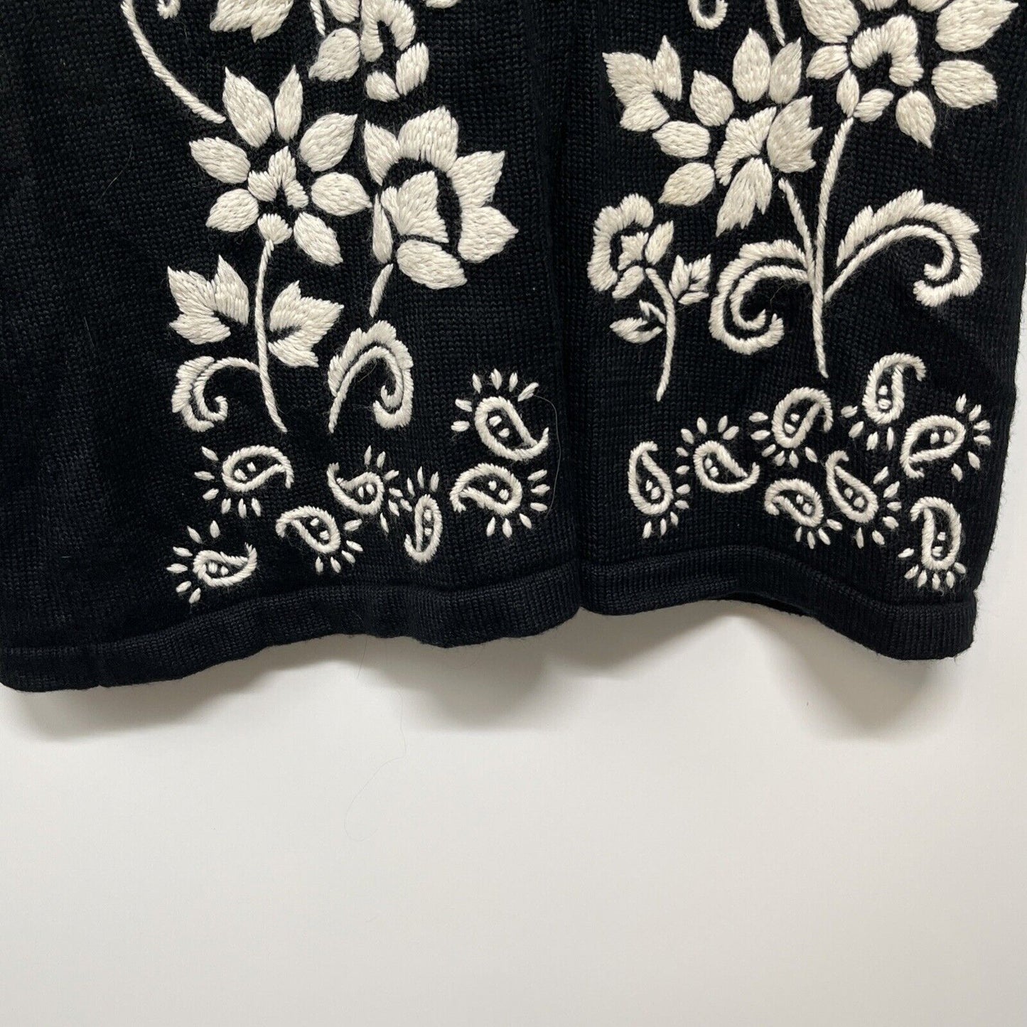 Josephine Chaus Embroidered Boho Cardigan Coat – Black & Ivory Floral | Petite Small