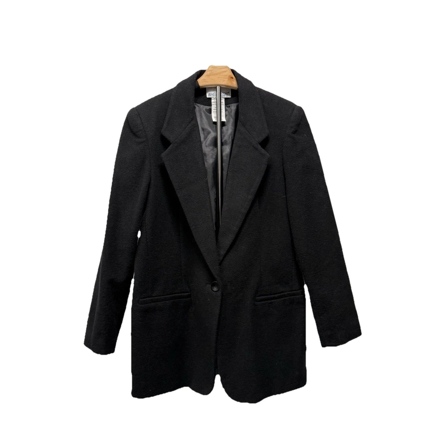 White Stag Wool Blend Blazer Women’s Black 1-Button Jacket Size 8