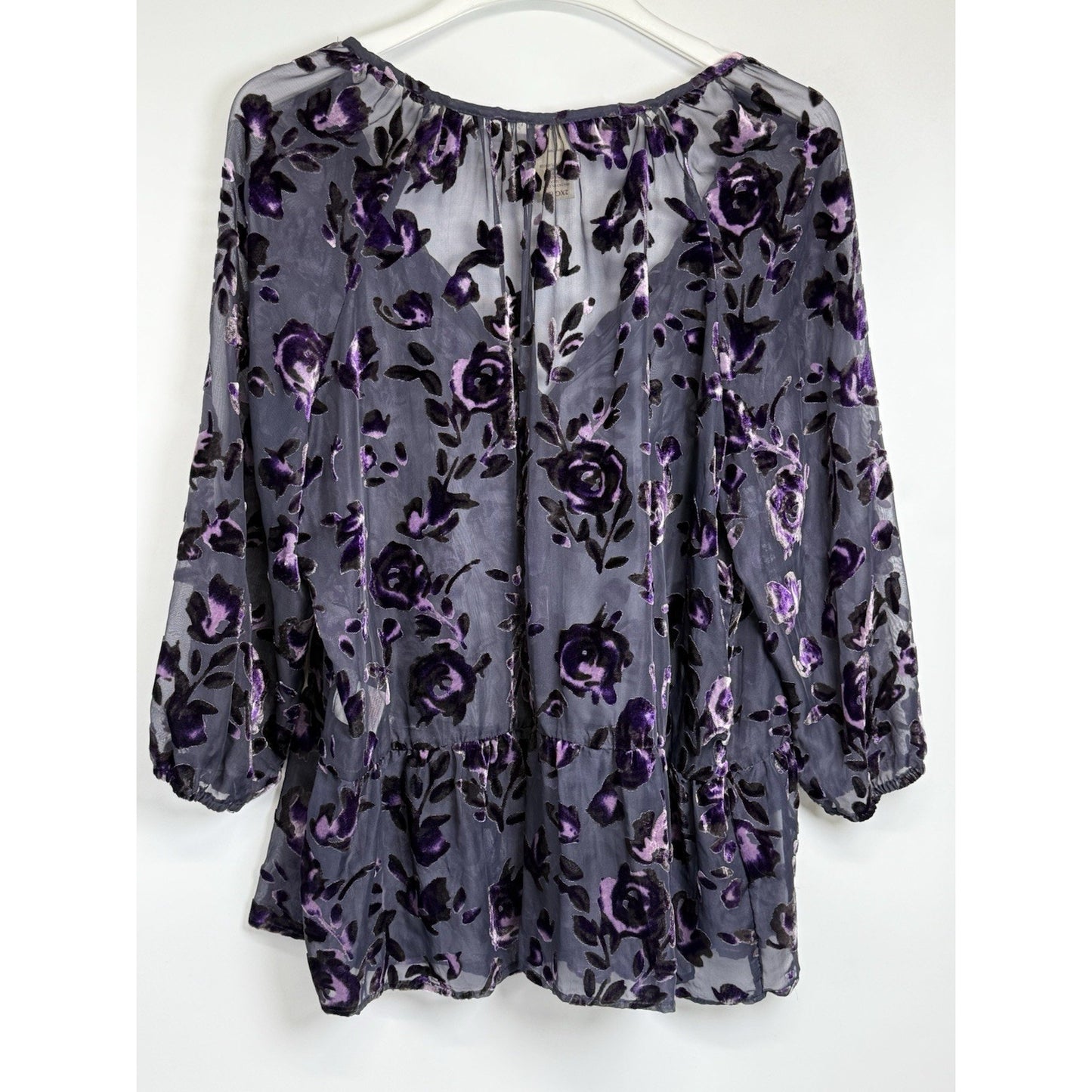 Faded Glory Sheer Navy Purple Velvet Burnout Top Sz XXL Fairy Boho