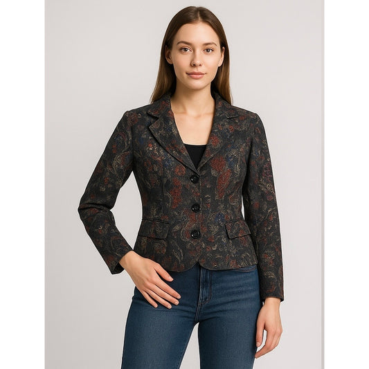 Analogy Women’s Petite Tapestry Brocade Jacket PS Multicolor Paisley Blazer
