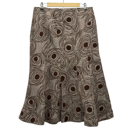 Modelia Brown Wool Blend A-Line Skirt – Circle Print, Size XXL, 33” Long