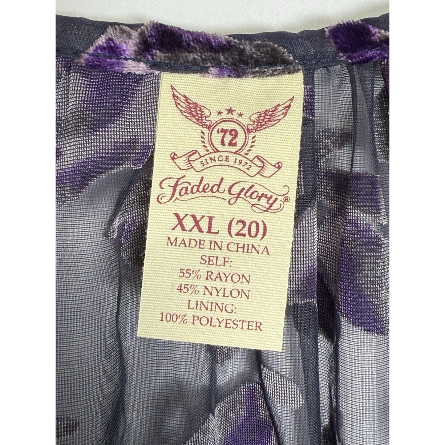 Faded Glory Sheer Navy Purple Velvet Burnout Top Sz XXL Fairy Boho