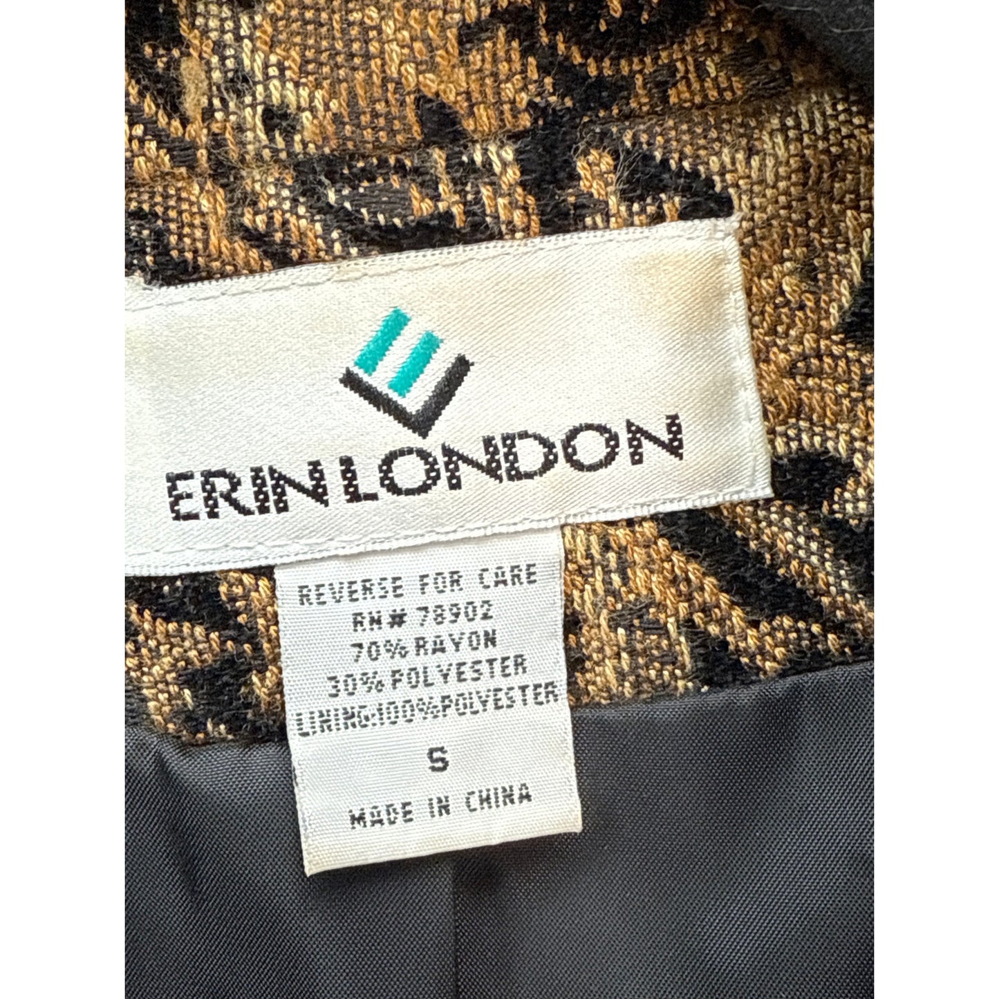 ERIN LONDON Women’s Gold & Black Brocade Baroque Floral Blazer Jacket S